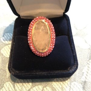 GOT BLING STERLING/ROSE QUARTZ /CRYSTAL RING